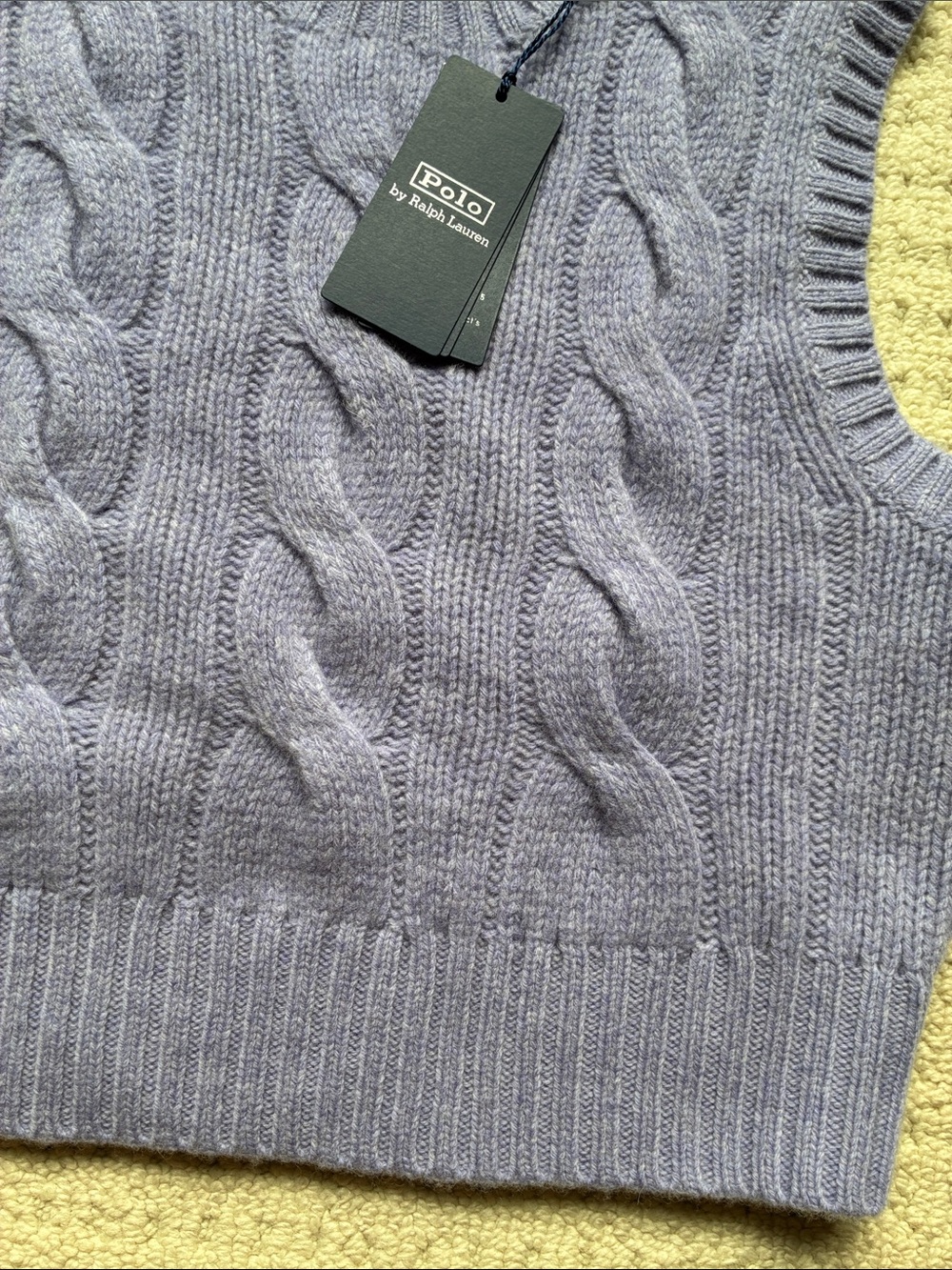 Polo Ralph Lauren NWT Women’s Purple Cable Wool Cashmere Sweater Vest Small NEW - Picture 3 of 10